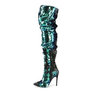 Pleaser Multicolor Sequin Over-the-Knee Boots